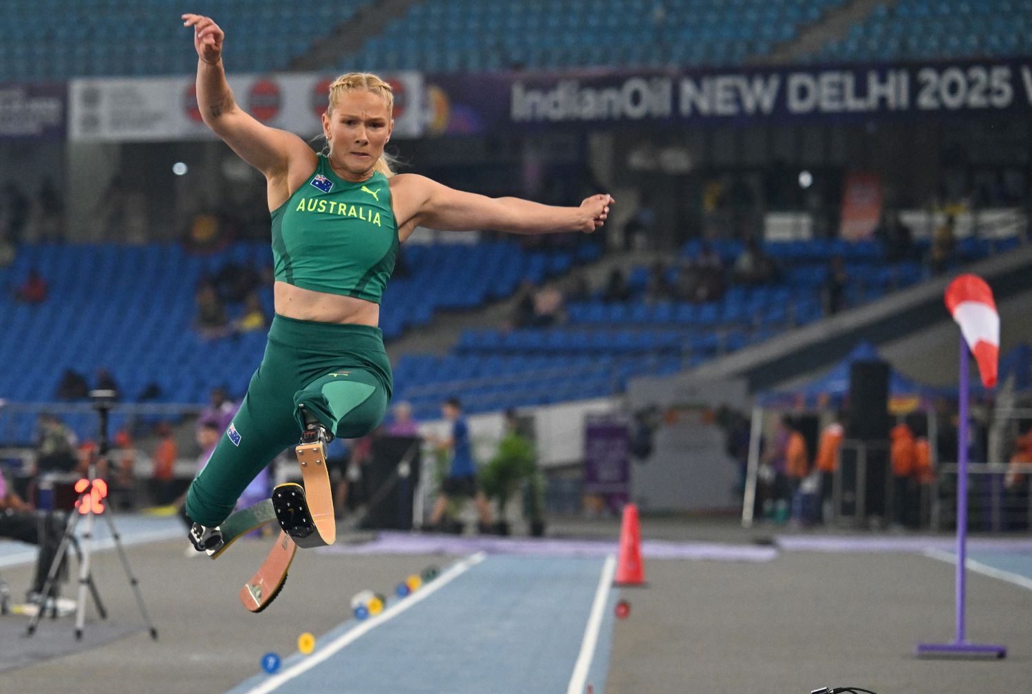 Vanessa Low competing in the long jump T63 at the World Para Athletics Championships in Delhi.