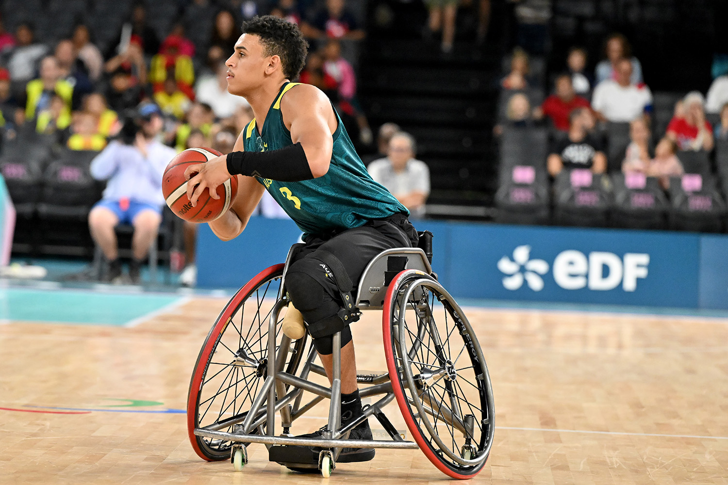 Jaylen Brown competing in wheelchair basketball at the Paris 2024 Paralympic Games